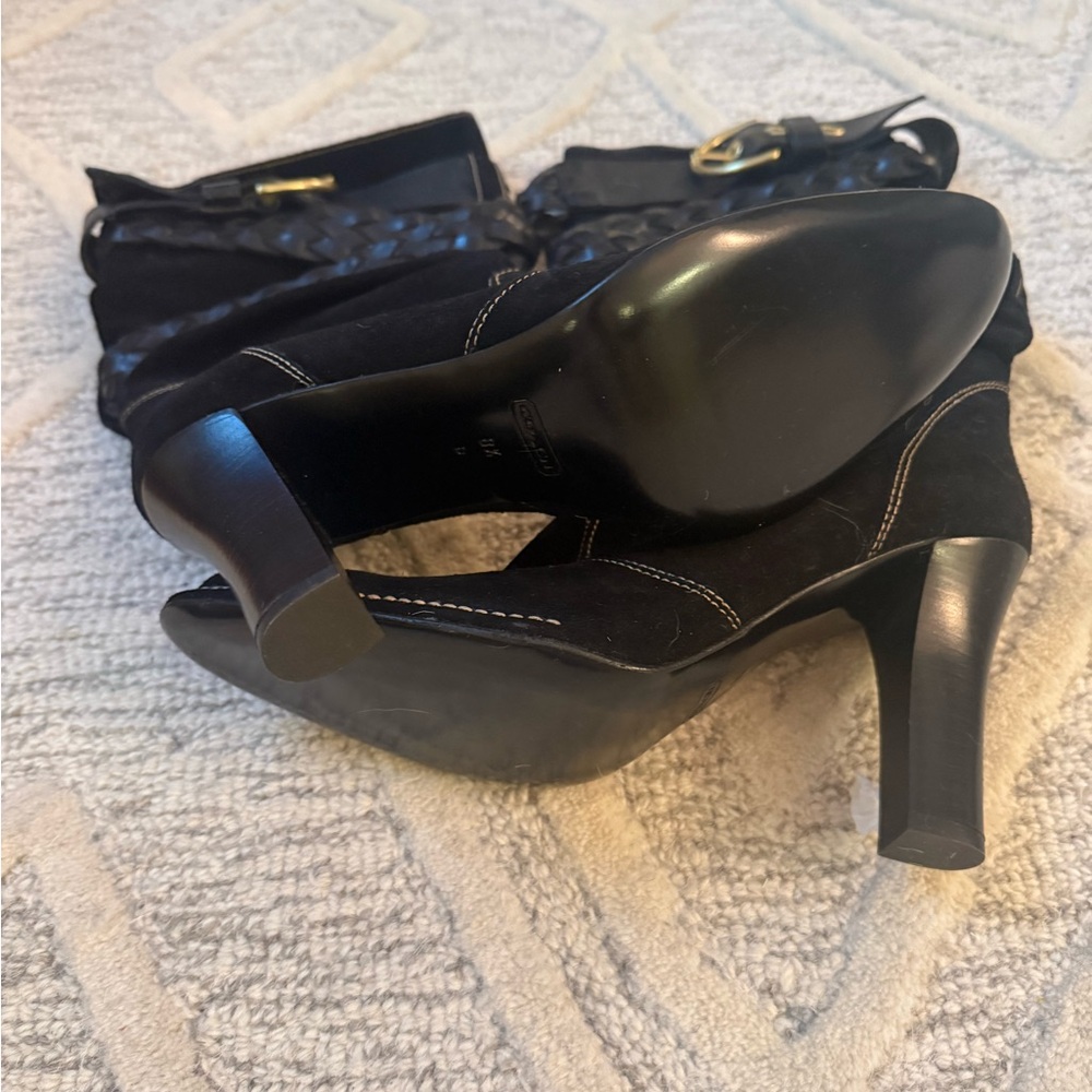 Coach Black Braided Suede Heeled Boots - Picture 3 of 4
